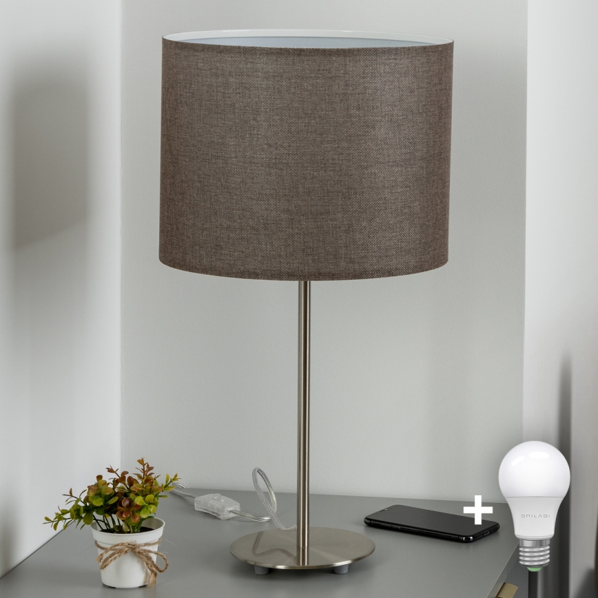 Eglo - LED  Настолна лампа TUNJA 1xE27/60W/230V 38,5 см матов хром/кафяв