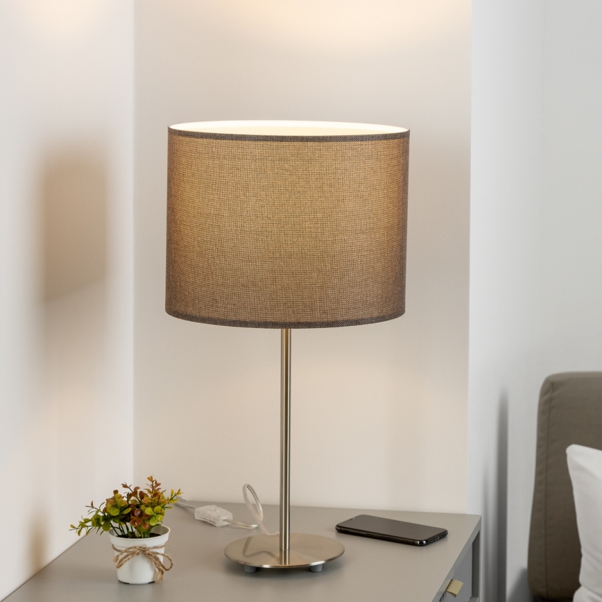 Eglo - LED  Настолна лампа TUNJA 1xE27/60W/230V 38,5 см матов хром/кафяв