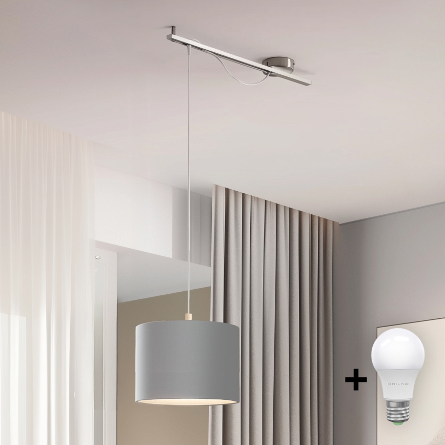 Eglo - LED Пендел CALCENA 1xE27/60W/230V хром/сив