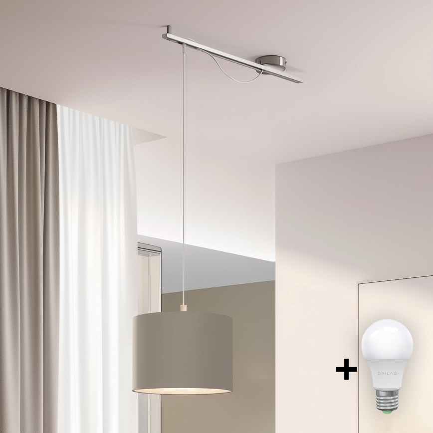 Eglo - LED Пендел CALCENA 1xE27/60W/230V хром/таупе