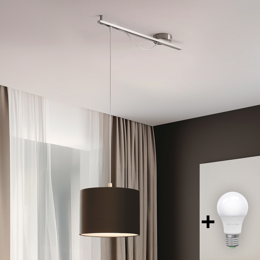 Eglo - LED Пендел CALCENA 1xE27/60W/230V хром/кафяв