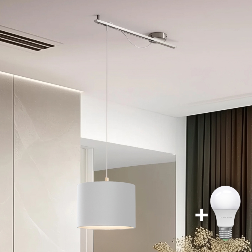 Eglo - LED  Пендел CALCENA 1xE27/60W/230V матов хром/бял