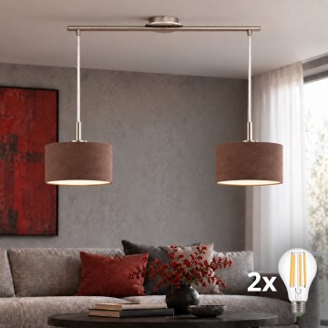 Eglo - LED пендел на кабел TUNJA 2xE27/60W/230V матов хром/кафяв