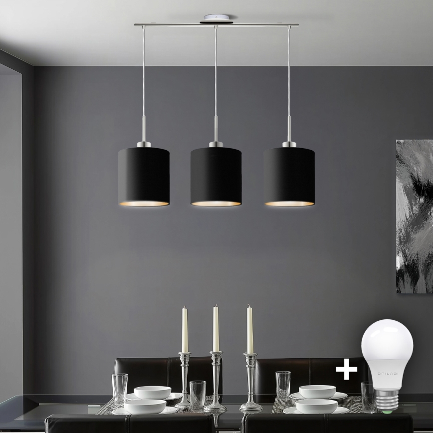 Eglo - LED  Пендел TUNJA 3xE27/60W/230V черен