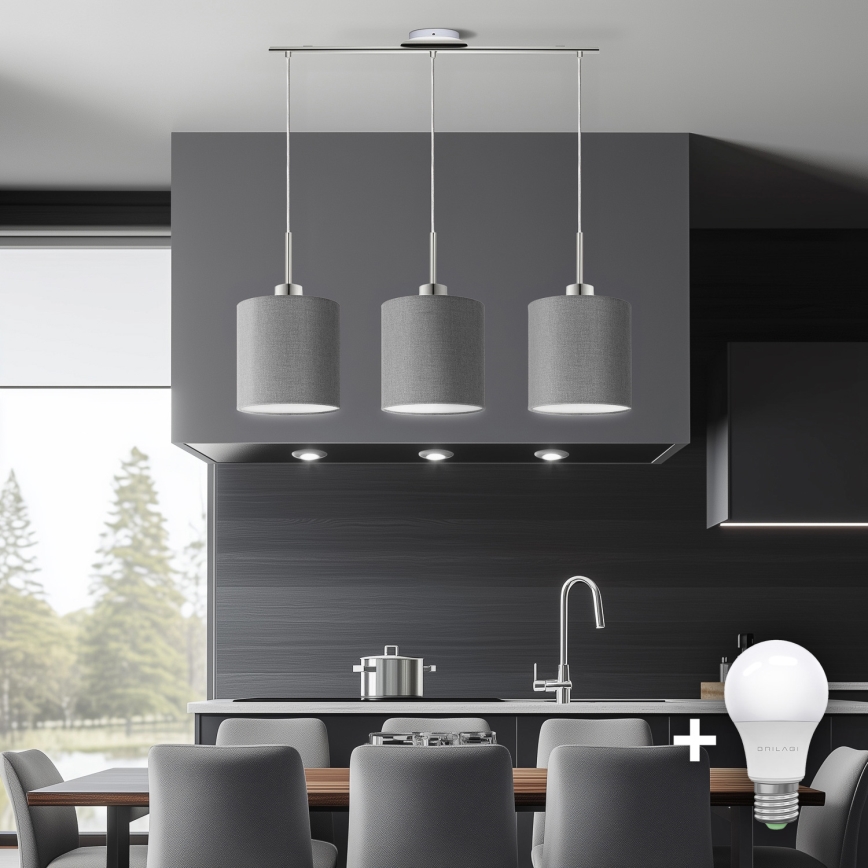 Eglo - LED Пендел TUNJA 3xE27/60W/230V сив
