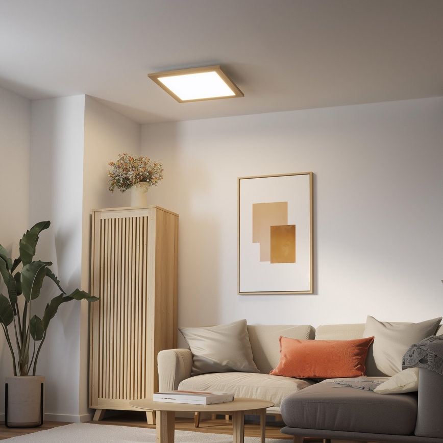Eglo - димируем RGB LED панел за повърхностен монтаж SALOBRENA-C WOOD LED/40W/230V 2700-6500K 49,5x49,5 см, кафяв + дистанционно управление