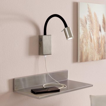 Eglo - LED стенен насочващ аплик с USB зарядно, LED/3,5W/230V, матов хром