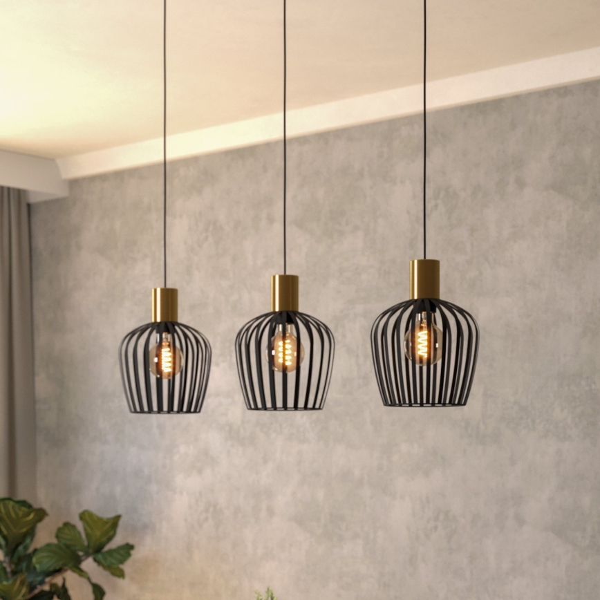 Eglo - Пендел 3xE27/40W/230V черен/златист