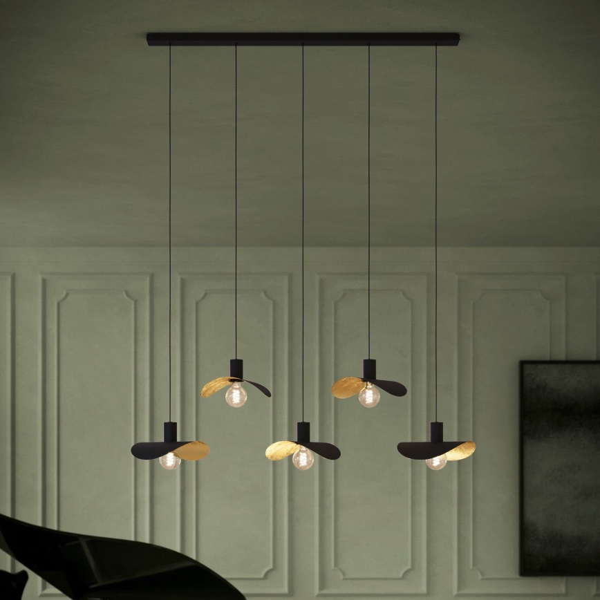 Eglo - Пендел 5xE27/40W/230V черен/златист