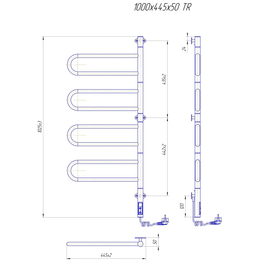 Електрически въртящ се сушилник за кърпи TRISTAR 105W/230V 100x44,5 cm IP44 неръждаема стомана/черен