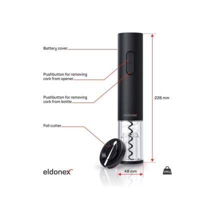 ELDONEX EWO-2100-BK - Електрическа отварачка за вино 4xAA черна