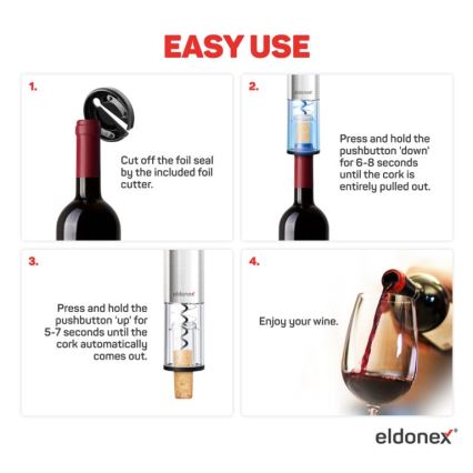 ELDONEX EWO-2200-SL - Електрическа отварачка за вино 4xAA матов хром