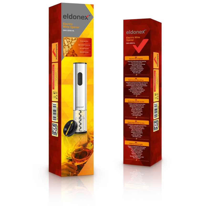 ELDONEX EWO-2200-SL - Електрическа отварачка за вино 4xAA матов хром