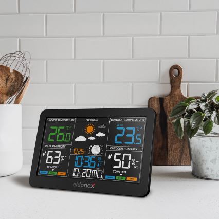 ELDONEX EWS-1010-BK - Метеорологична станция с LCD дисплей 2xAAA черен