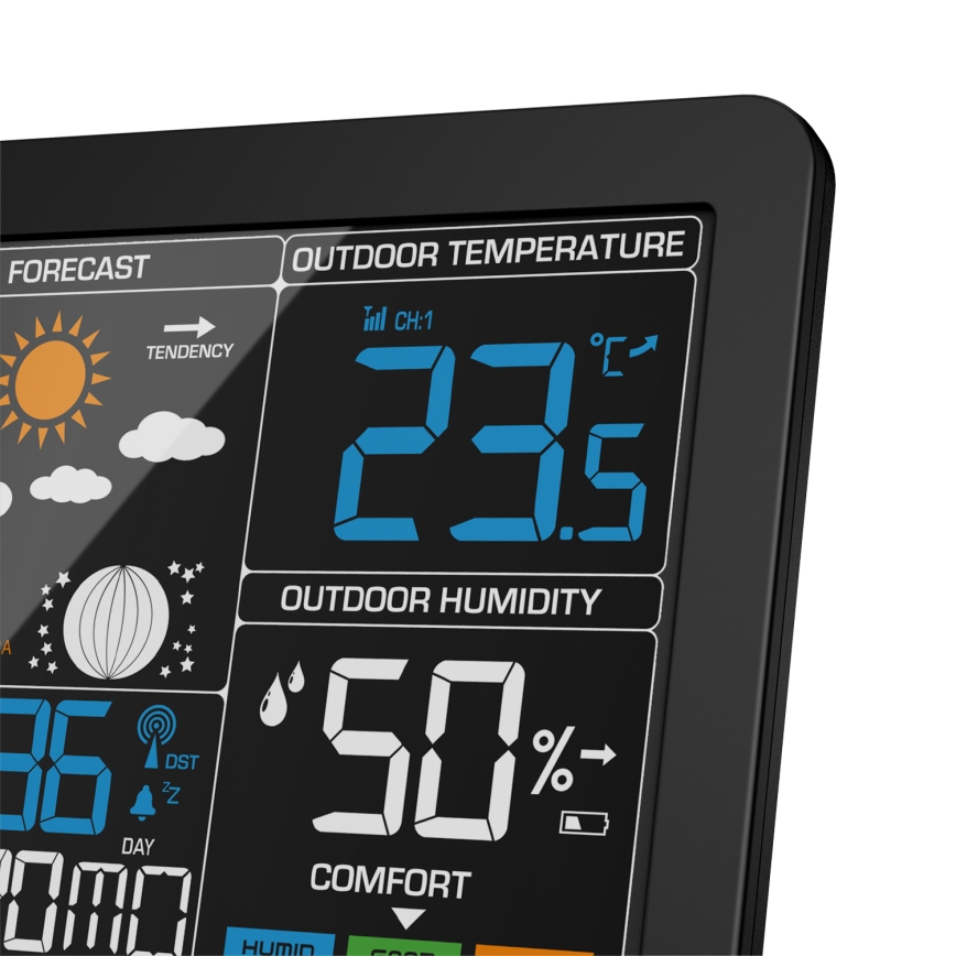 ELDONEX EWS-1010-BK - Метеорологична станция с LCD дисплей 2xAAA черен