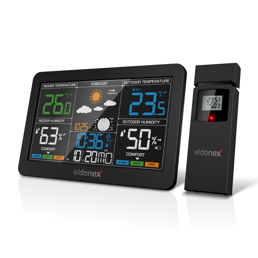 ELDONEX EWS-1010-BK - Метеорологична станция с LCD дисплей 2xAAA черен
