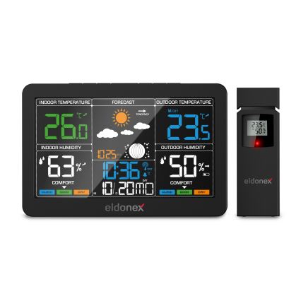 ELDONEX EWS-1010-BK - Метеорологична станция с LCD дисплей 2xAAA черен