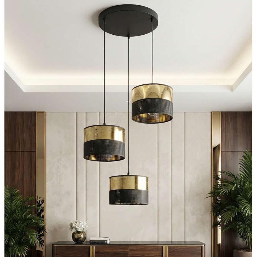 Елегантен полилей на кабел LUX 3xE27/15W/230V черен/златист