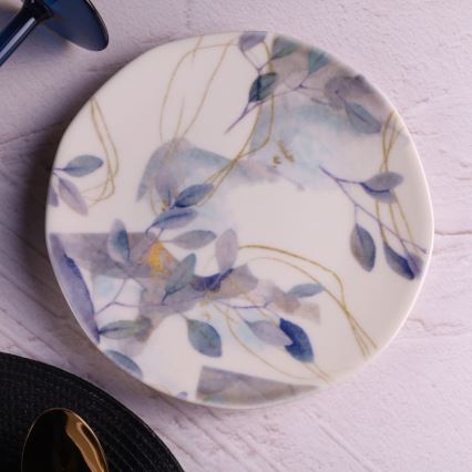 Елегантен порцеланов комплект за хранене, 24 части — бял/син