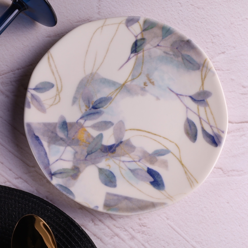 Елегантен порцеланов комплект за хранене, 24 части — бял/син