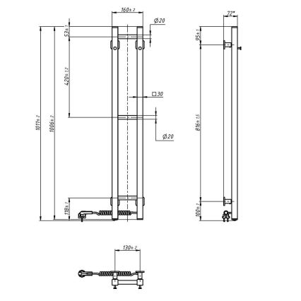 Електрическа сушилня за кърпи SILOUETTE 187W/230V 101,1 см IP44 черен дeсен ъглов