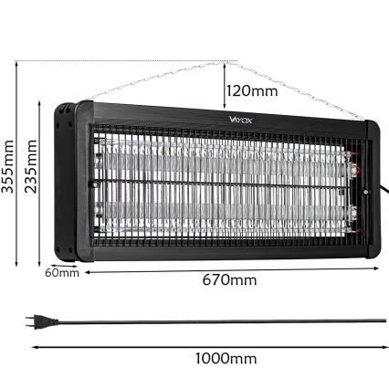 Електрически уред за борба с насекоми 2x20W/230V 180 м²