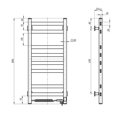 Електрически сушилник за кърпи с термостат AVANGARD 105W 80x36 cm, черен, десен