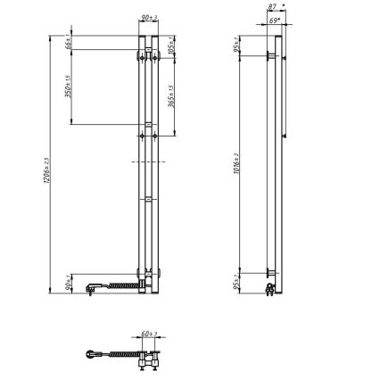 Електрически сушилник за кърпи с термостат SILOUETTE 70W 120x9 cm, черен, десен