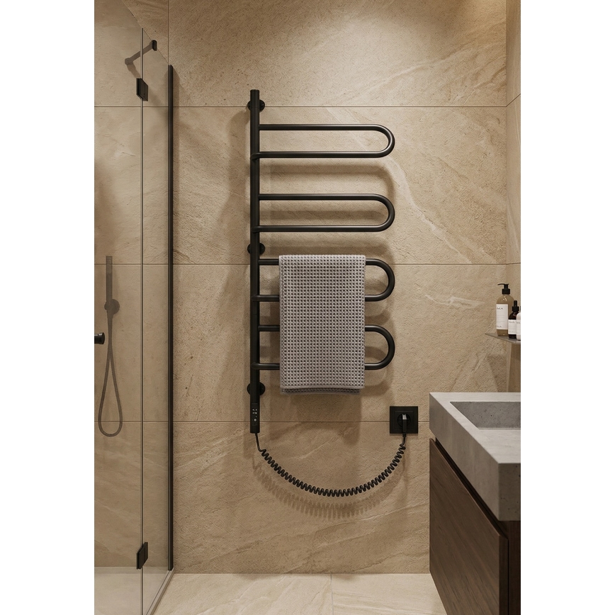 Електрически въртящ се сушилник за кърпи ELECTRA 120W/230V 102,5x47,5 cm неръждаема стомана/черен ляв