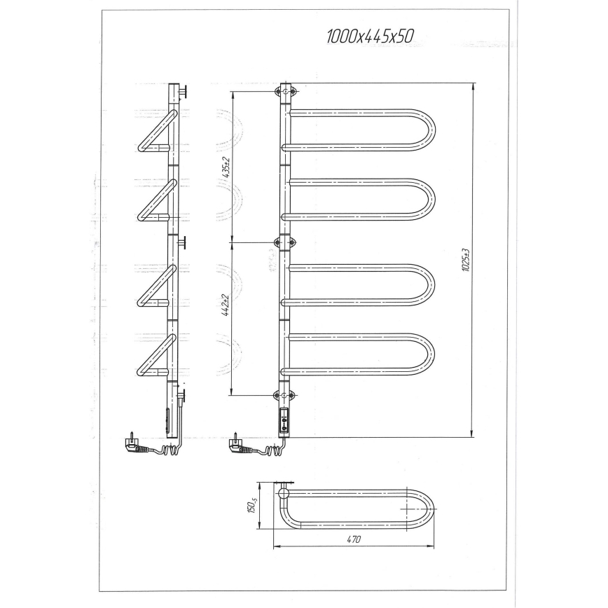 Електрически въртящ се сушилник за кърпи ELECTRA 120W/230V 100x44,5 cm неръждаема стомана/хром ляв
