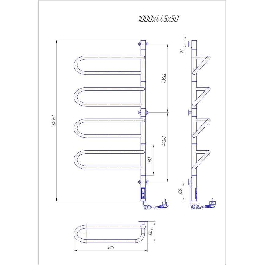 Електрически въртящ се сушилник за кърпи ELECTRA 120W/230V 102,5x44,5 cm неръждаема стомана/хром десен