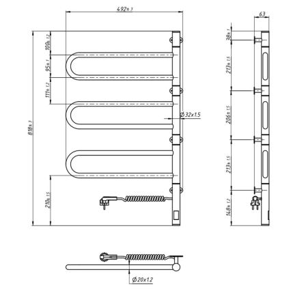 Електрически въртящ се сушилник за кърпи с термостат FOUETTE 120W 80x49 см черен