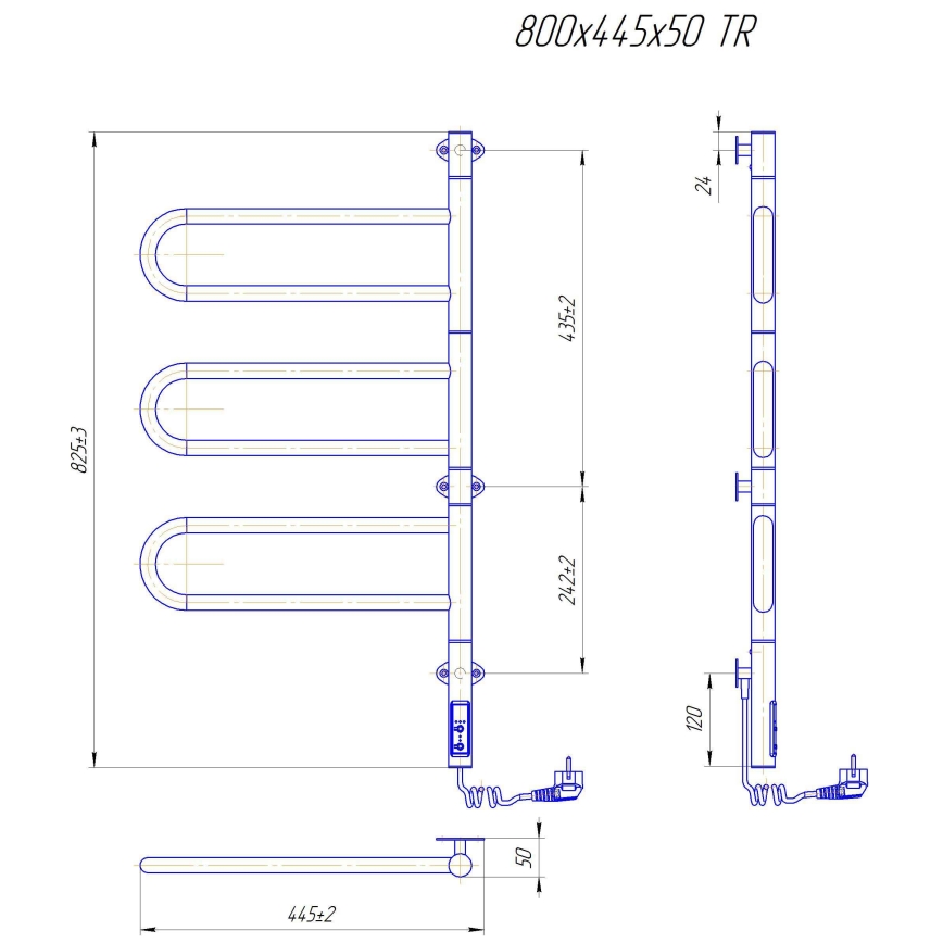 Електрически въртящ се сушител за кърпи TRISTAR 80W/230V 82,5x44,5 cm IP44 неръждаема стомана/черен