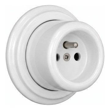 Elhard - Битова стенна керамична ретро розетка с рамка, 230 V, бяла