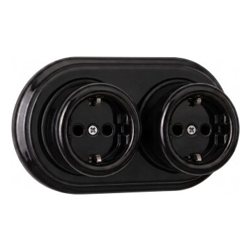 Elhard - Двойна стенна керамична ретро розетка за домашна употреба с рамка SCHUKO 230V черна