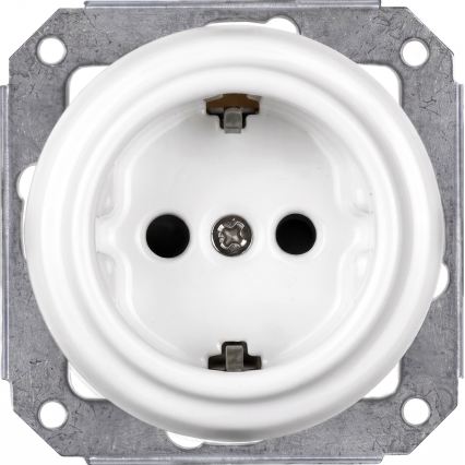 Elhard - Двойна керамична ретро домашна контактна розетка с рамка SCHUKO 230V бяла/sветло дърво