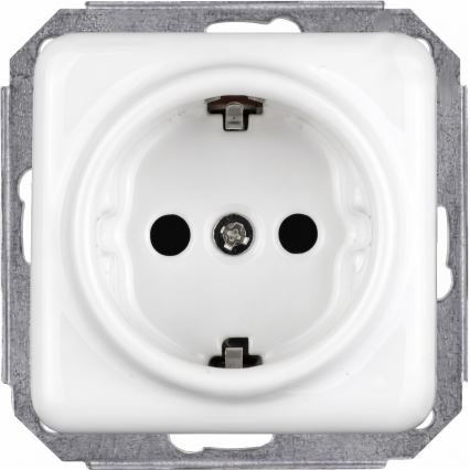 Elhard - Двойна керамична ретро розетка за дома с рамка SCHUKO 230V бяла