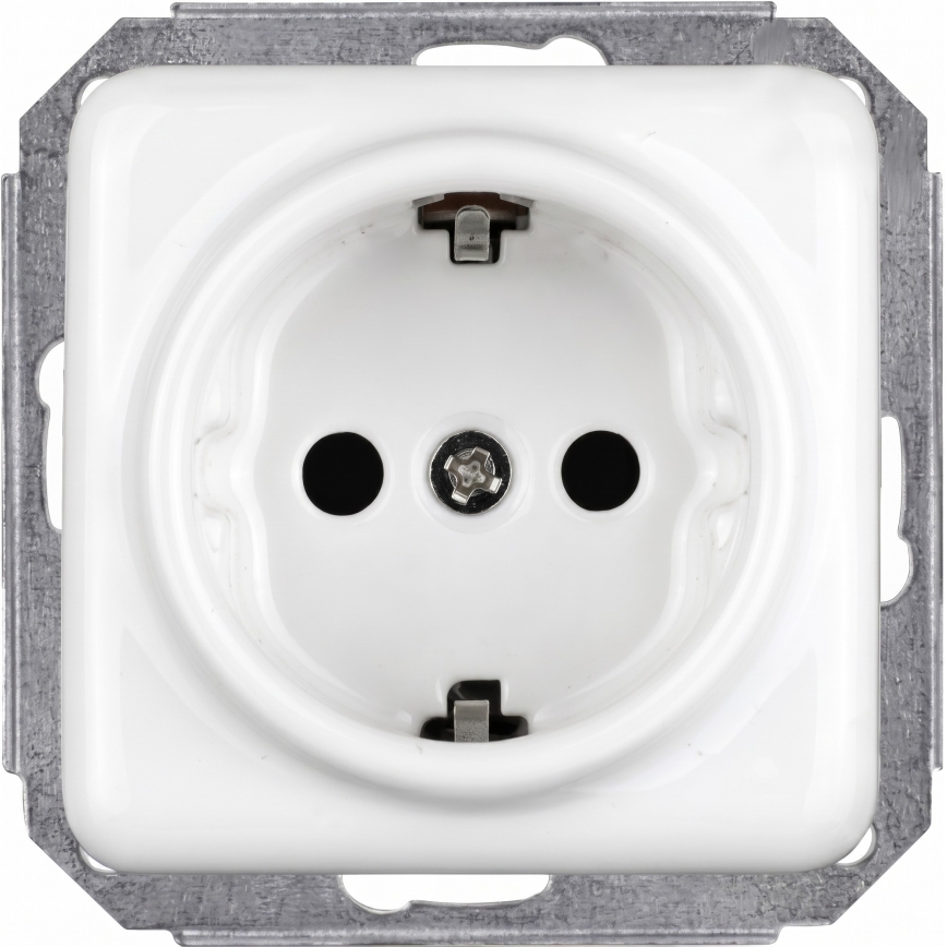 Elhard - Двойна керамична ретро розетка за дома с рамка SCHUKO 230V бяла
