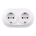 Elhard - Двойна керамична ретро розетка за дома с рамка SCHUKO 230V бяла
