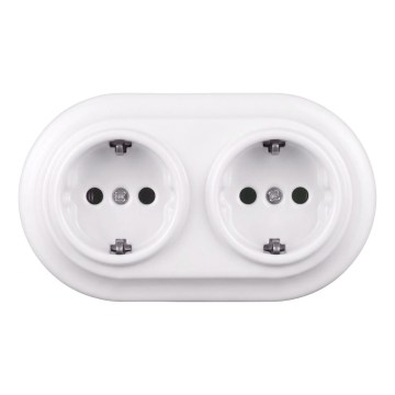 Elhard - Двойна керамична ретро розетка за дома с рамка SCHUKO 230V бяла