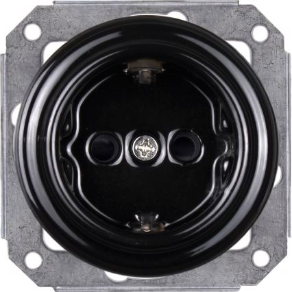 Elhard - Двойна керамична ретро розетка за домашна употреба с рамка SCHUKO 230V черна
