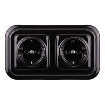 Elhard - Двойна керамична ретро розетка за домашна употреба с SCHUKO рамка 230V черна