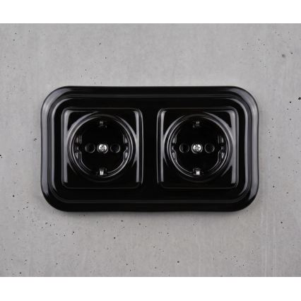 Elhard - Двойна керамична ретро розетка за домашна употреба с SCHUKO рамка 230V черна