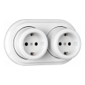 Elhard - Двойна керамична ретро стенна розетка с рамка SCHUKO 230V бяла