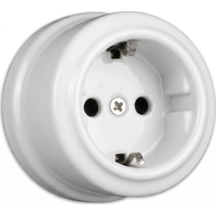 Elhard - Двойна керамична ретро стенна розетка с рамка SCHUKO 230V бяла