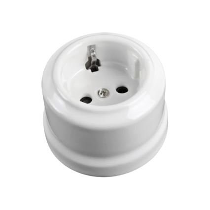 Elhard - Двойна керамична ретро стенна розетка с рамка SCHUKO 230V бяла