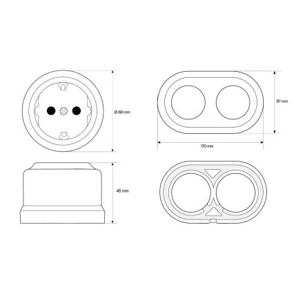 Elhard - Двойна керамична ретро стенна розетка с рамка SCHUKO 230V бяла