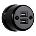 Elhard - Настенен керамичен ретро контакт 2xUSB-A черен