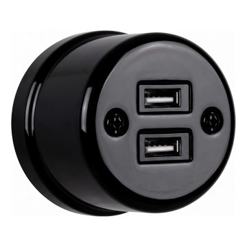 Elhard - Настенен керамичен ретро контакт 2xUSB-A черен
