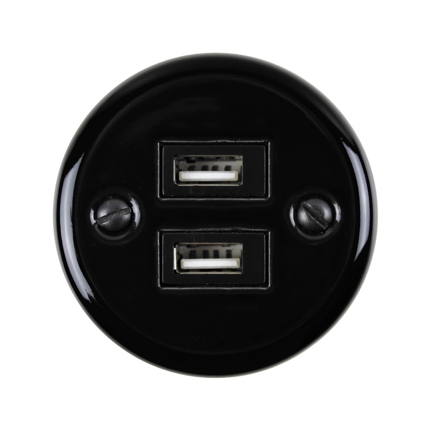 Elhard - Настенен керамичен ретро контакт 2xUSB-A черен